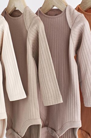 Unisex Pamuklu Kahverengi 4’lü Body Zıbın