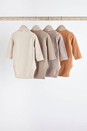 Unisex Pamuklu Kahverengi 4’lü Body Zıbın