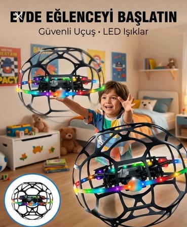 El Hareketi Kontrollü Futbol Topu Tasarımlı Drone LED Işıklı