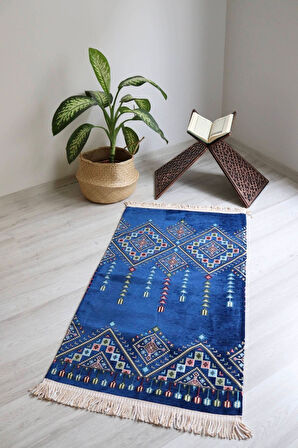 Kilim Desenli Astarlı Lüks Seccade S1020 Lacivert