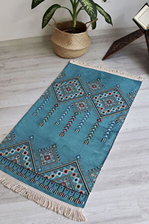 Kilim Desenli Astarlı Lüks Seccade S1020 Mavi