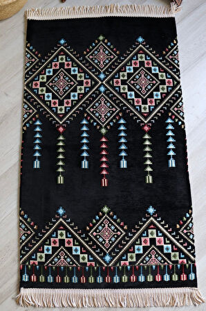 Kilim Desenli Astarlı Lüks Seccade S1020 Siyah