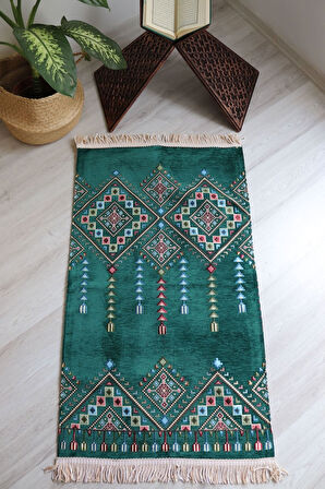 Kilim Desenli Astarlı Lüks Seccade S1020 Yeşil