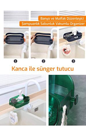 Banyo Ve Mutfak Düzenleyici Şampuanlık Sabunluk Vakumlu Organizer - Krem