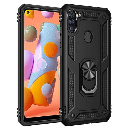 Gpack Samsung Galaxy M11 Kılıf Vega Standlı Yüzüklü MıknatıslıNano Glass