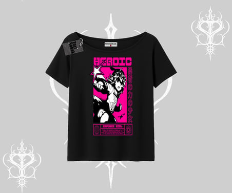 Kayık Yaka Tshirt Heroic Anime Girl Japon Stil Grafik Baskılı