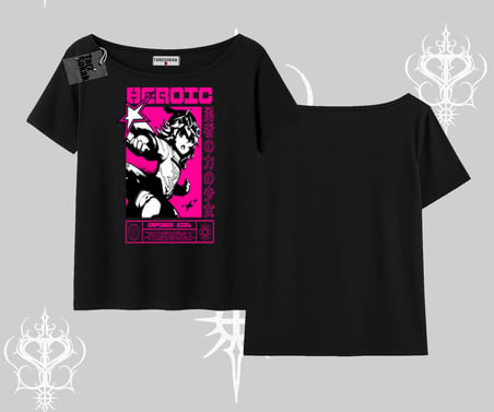 Kayık Yaka Tshirt Heroic Anime Girl Japon Stil Grafik Baskılı