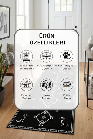 Kleopatra Byz Syh Modern Dijital Baskı Yıkanabilir Kaymaz Yolluk Halı
