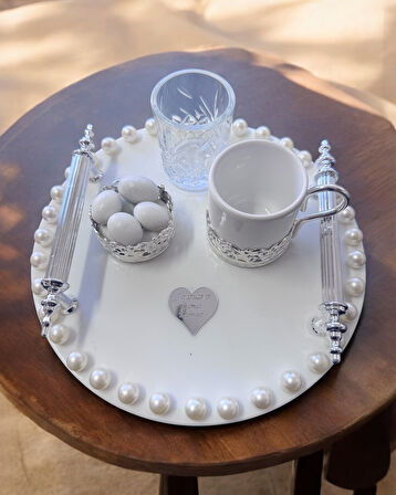 Freya İncili Gümüş Söz Kahve Tepsisi