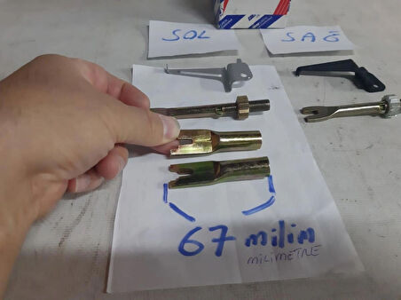 Fiat Ducato Peugeot Boxser Cıtroen Jumper KAMPANALI TİP Arka Fren Balata Cırcır Levye Takımı Arka sağ ve sol iki teker için orjinal parça orjinal marka (not kısa mil 67 milimetredir) ( bazı araçlarda 67 mm ölçüsünü verdiğim mil ,uzun mil çıkar ölçere