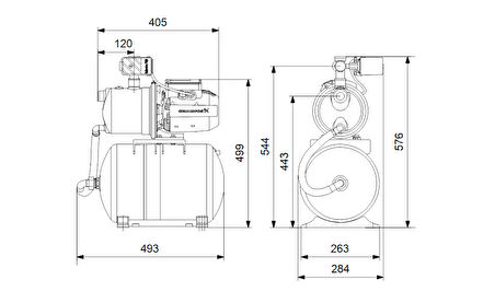 Grundfos JP 3-42 PT-H Paslanmaz Jet Hidrofor 20 Lt Tanklı - 3 Kat 3 Daire