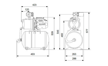 Grundfos JP 4-54 PT-H Paslanmaz Jet Hidrofor 20 Lt Tanklı - 4 Kat 6 Daire