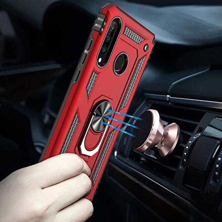 Gpack Huawei P40 Lite E Kılıf Tank Koruma Vega Standlı Yüzüklü Mıknatıslı