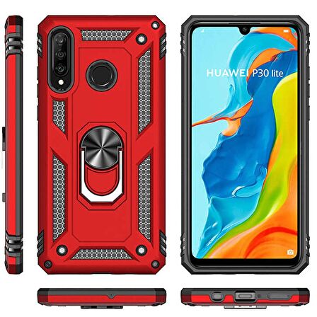 Gpack Huawei P40 Lite E Kılıf Tank Koruma Vega Standlı Yüzüklü Mıknatıslı