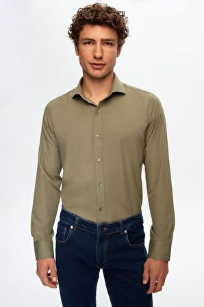 Ds Damat Slim Fit Haki İtalyan Yaka Gömlek 2HF02ORT5185 2HF02ORT5185
