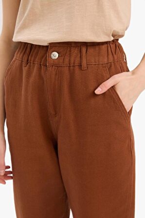 Paperbag Gabardin Kumaş Pantolon Standart Paça Cepli