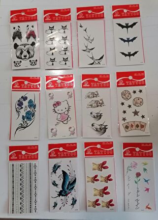 Kuşlar 12 Adet Birden Yapıştırma Geçici Dövme Yapma Seti 