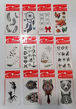 Çapa 12 Adet Birden Yapıştırma Geçici Dövme Yapma Seti 