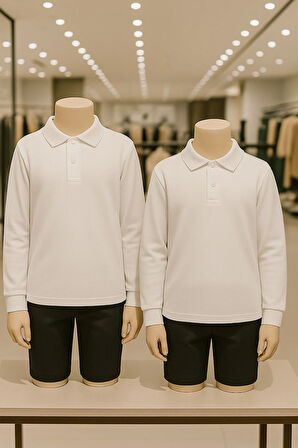 %100 Pamuk 2 Adet Uzun Kollu Polo Yaka Tişört LL.DIC.IN1.002