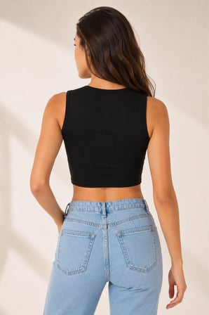 Loule Kadın %92 Pamuklu Bisiklet Yaka Kolsuz Crop Atlet - Esnek ve Yumuşak Doku