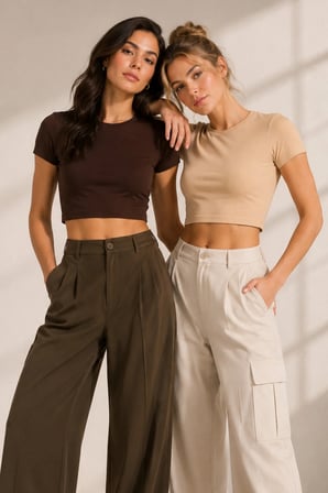 Loule Kadın %92 Pamuk Bisiklet Yaka Kısa Kollu 2 Adet Crop Top Atlet - Esnek ve Yumuşak Doku