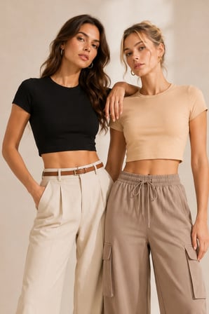 Loule Kadın %92 Pamuk Bisiklet Yaka Kısa Kollu 2 Adet Crop Top Atlet - Esnek ve Yumuşak Doku