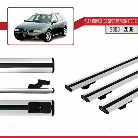 Alfa Romeo 156 (T932) SW 2000-2006 Arası ile Uyumlu BASIC Model Ara Atkı Tavan Barı Gri 3 Adet