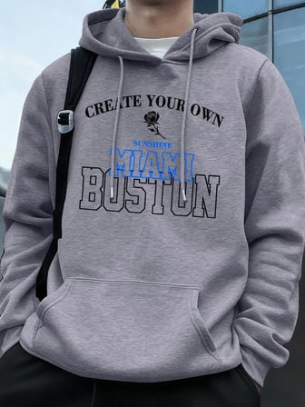 Miami Boston Mektup Baskı Kapüşonlular Erkekler Kış Polar Sıcak Kazak Koşu Cep Kazak Sportif
