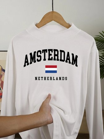 Amsterdam Hollanda Bayrağı Desenli Sıcak Moda Erkek Kazakları Temel Sonbahar Tişörtü Günlük R