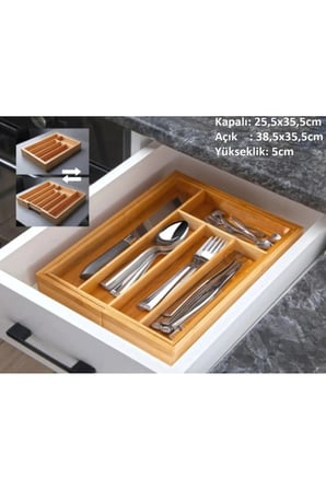 Çekmece İçi 7 Bölmeli Açılır Kapanır Ayarlamalı Bambu Kaşıklık Organizer