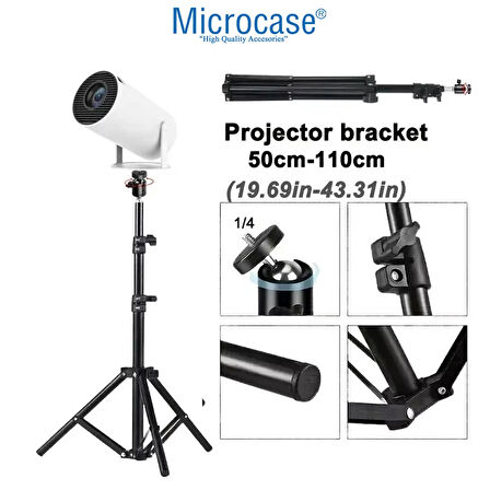 Microcase Taşınabilir Projeksiyon Cihazı Vb 1/4 Vida Girişli 2.1 mt Eğim ve Açı Ayarlamalı Tripod - SİYAH AL5173