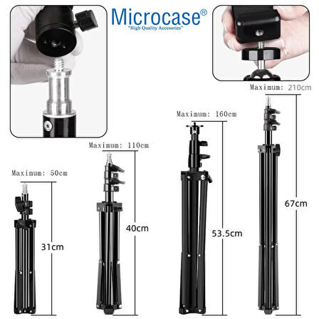 Microcase Taşınabilir Projeksiyon Cihazı Vb 1/4 Vida Girişli 2.1 mt Eğim ve Açı Ayarlamalı Tripod - SİYAH AL5173