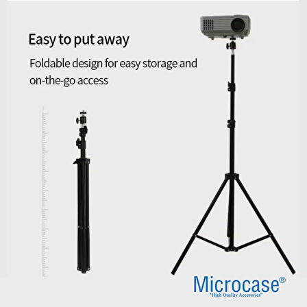 Microcase Taşınabilir Projeksiyon Cihazı Vb 1/4 Vida Girişli 2.1 mt Eğim ve Açı Ayarlamalı Tripod - SİYAH AL5173