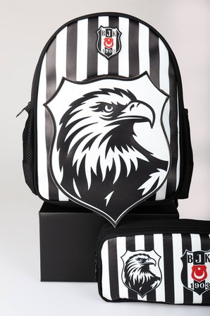 x Dekomus Lisanslı Beşiktaş Özel Tasarım 3D Kartal Küçük Boy Anaokul Çantası Ve Kalem Çantası Seti