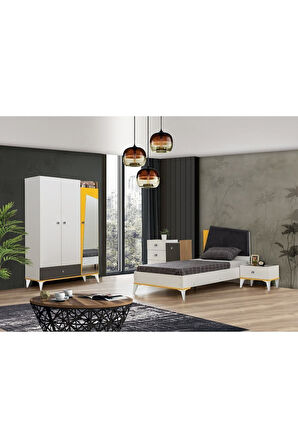 Giallo Genç Odası - 3 Kapılı Dolap, Karyola, Komodin, Şifonyer