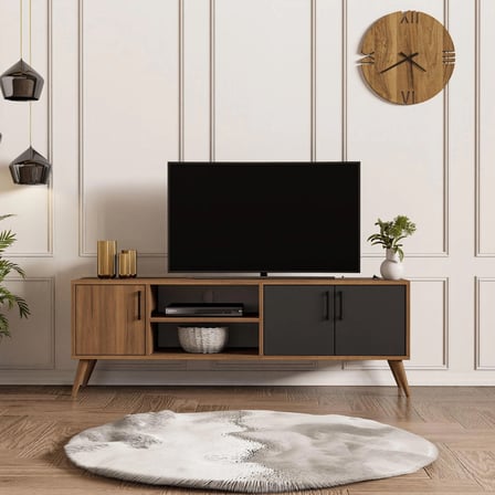 Mezza 1580 Exxen 150 Cm (AHŞAP AYAKLI) Tv Ünitesi Ürgüp-Antrasit