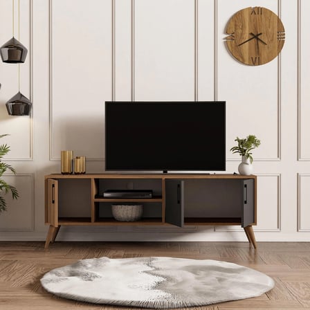 Mezza 1580 Exxen 150 Cm (AHŞAP AYAKLI) Tv Ünitesi Ürgüp-Antrasit