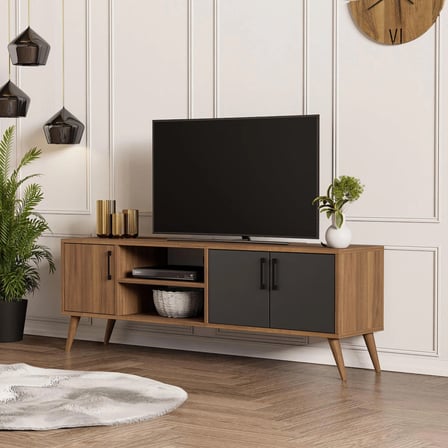 Mezza 1580 Exxen 150 Cm (AHŞAP AYAKLI) Tv Ünitesi Ürgüp-Antrasit
