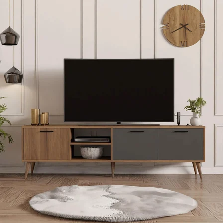 Mezza 1581 Exxen 180 Cm (AHŞAP AYAKLI) Tv Ünitesi Ürgüp - Antrasit
