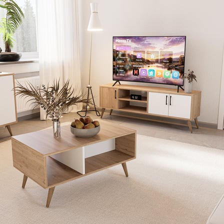 Mezza Set 1584-2074-1624 Exxen (AHŞAP AYAKLI) Tv Ünitesi - Orta Sehpa - Konsol Seti Sepet - Beyaz