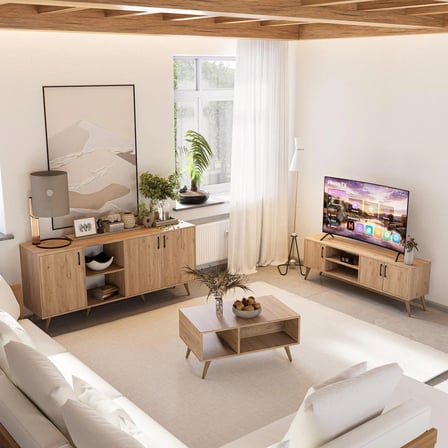 Mezza Set 1586-2076-1626 Exxen (AHŞAP AYAKLI) Tv Ünitesi - Orta Sehpa - Konsol Seti Sepet Rengi