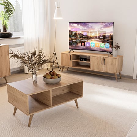 Mezza Set 1586-2076-1626 Exxen (AHŞAP AYAKLI) Tv Ünitesi - Orta Sehpa - Konsol Seti Sepet Rengi