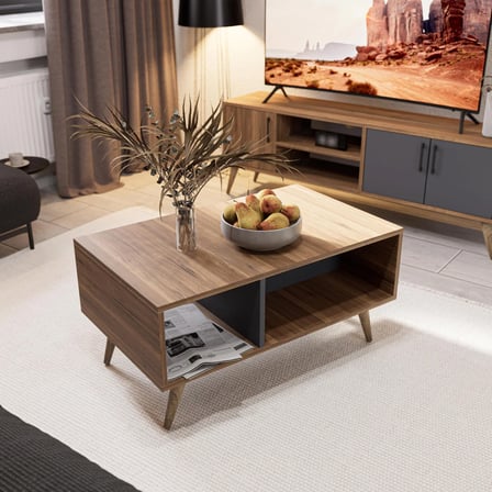 Mezza Set 1580-2070 Exxen Tv Ünitesi Exxen Orta Sehpa (AHŞAP AYAKLI) - Ürgüp - Antrasit Rengi