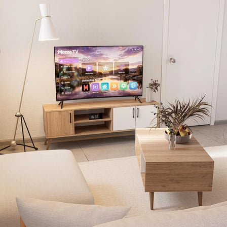Mezza Set 1584-2074 Exxen Tv Ünitesi Exxen Orta Sehpa (AHŞAP AYAKLI) - Sepet-beyaz Rengi