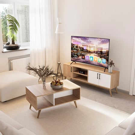 Mezza Set 1584-2074 Exxen Tv Ünitesi Exxen Orta Sehpa (AHŞAP AYAKLI) - Sepet-beyaz Rengi