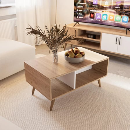 Mezza Set 1584-2074 Exxen Tv Ünitesi Exxen Orta Sehpa (AHŞAP AYAKLI) - Sepet-beyaz Rengi