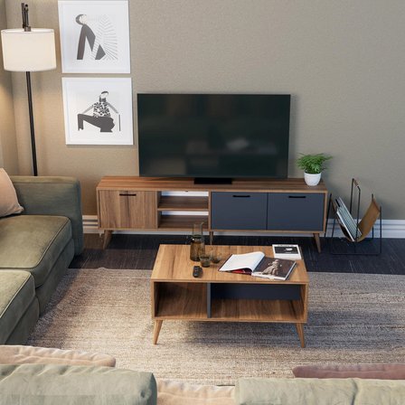 Mezza Set 1581-2070 Exxen 180 Cm Tv Ünitesi Exxen Orta Sehpa (AHŞAP AYAKLI) Ürgüp-Antrasit Rengi
