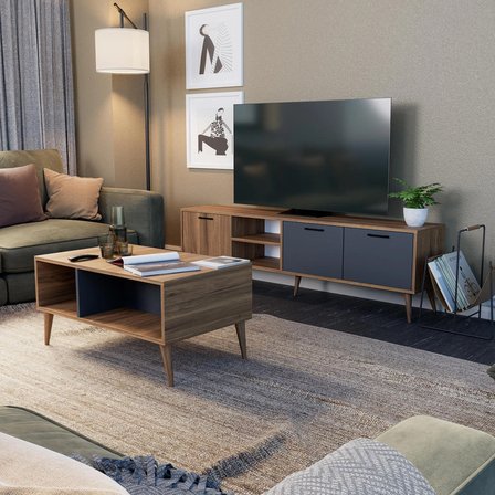 Mezza Set 1581-2070 Exxen 180 Cm Tv Ünitesi Exxen Orta Sehpa (AHŞAP AYAKLI) Ürgüp-Antrasit Rengi
