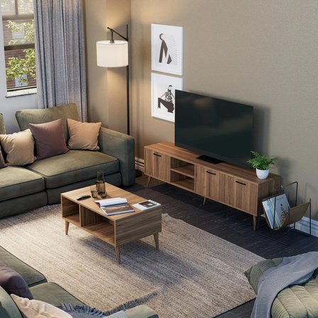 Mezza Set 1583-2072 Exxen 180 Cm Tv Ünitesi Exxen Orta Sehpa (AHŞAP AYAKLI) Ürgüp Rengi