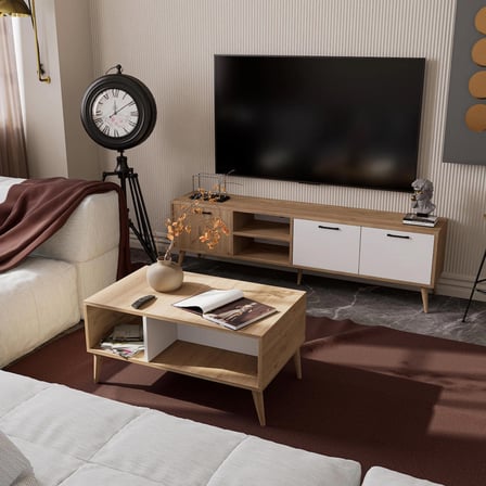 Mezza Set 1585-2074 Exxen 180 Cm Tv Ünitesi Exxen Orta Sehpa (AHŞAP AYAKLI) - Sepet-Beyaz Rengi